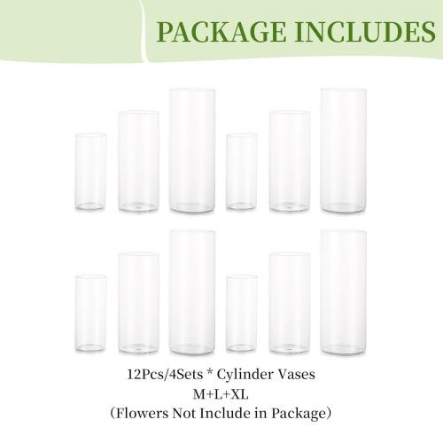 NIERBO Glass Cylinder Vases Set of 12, Hurricane Candle Holder Clear, Glass Cylinder Vase, Glass Vases for Centerpieces for Home Decor Wedding