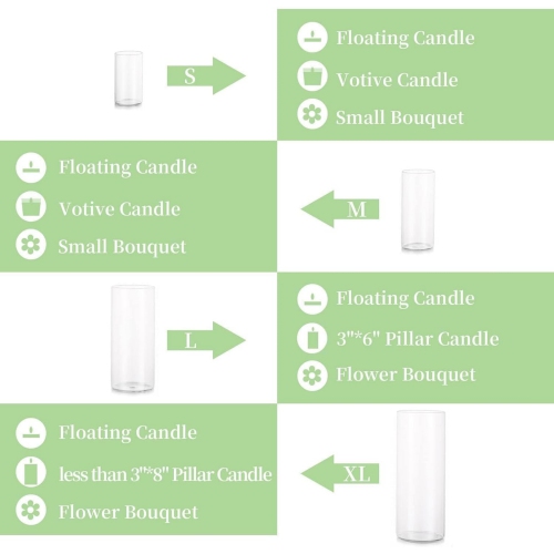 NIERBO Glass Cylinder Vases Set of 12, Hurricane Candle Holder Clear, Glass Cylinder Vase, Glass Vases for Centerpieces for Home Decor Wedding