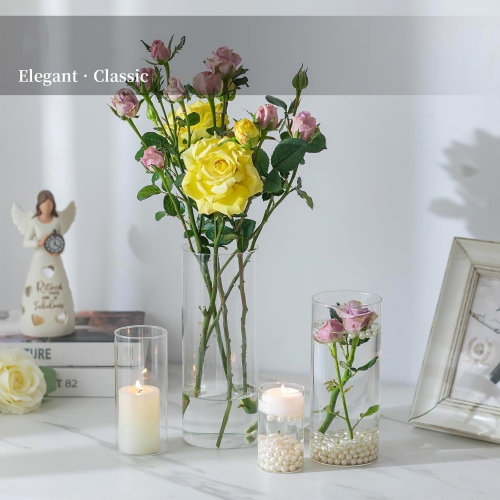 NIERBO Glass Cylinder Vases Set of 12, Hurricane Candle Holder Clear, Glass Cylinder Vase, Glass Vases for Centerpieces for Home Decor Wedding