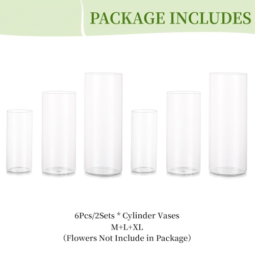 NIERBO Glass Cylinder Vases Set of 6, Hurricane Candle Holder Clear, Glass Cylinder Vase, Glass Vases for Centerpieces for Home Decor Wedding