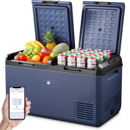 BODEGA  79Qt Ipx4 Car Refrigerator, 12V/24V Dc & Ac Dual-Zone Freezer, App Control, -4°F~68°F for Rv Truck Camping Travel