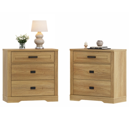 WAMPAT Solid Wood Nightstand Set of 2,Farmhouse Bedside Cabinet with 6 Drawers for Bedroom,31.9'' H X 63'' W X 15.4'' D,Retro Oak