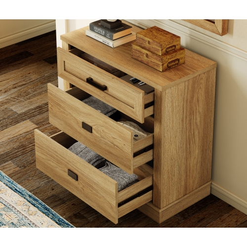 WAMPAT Solid Wood Nightstand Set of 2,Farmhouse Bedside Cabinet with 6 Drawers for Bedroom,31.9'' H X 63'' W X 15.4'' D,Retro Oak