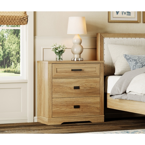 WAMPAT Solid Wood Nightstand Set of 2,Farmhouse Bedside Cabinet with 6 Drawers for Bedroom,31.9'' H X 63'' W X 15.4'' D,Retro Oak