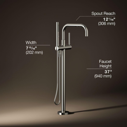 KOHLER K-T97328-4-SN Purist Floor-Mount Bath Filler with Handshower, Polished Nickel