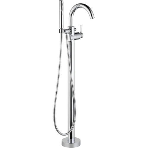Delta Faucet Trinsic Floor-Mount Freestanding Tub Filler with Hand Held Shower, Chrome Bathtub Faucet