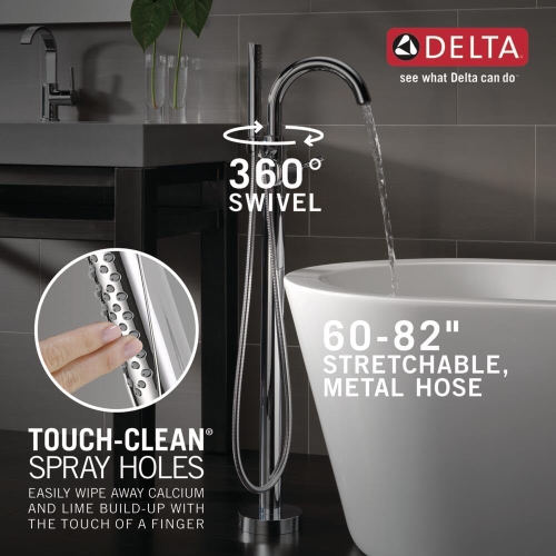 Delta Faucet Trinsic Floor-Mount Freestanding Tub Filler with Hand Held Shower, Chrome Bathtub Faucet