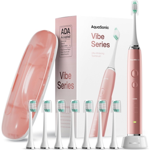Aquasonic Vibe Series Ultra-Whitening Toothbrush – ADA Accepted Electric Toothbrush - 8 Brush Heads & Travel Case – 40,000 VPM Motor & Wireless