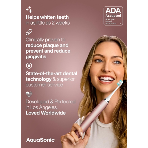 Aquasonic Vibe Series Ultra-Whitening Toothbrush – ADA Accepted Electric Toothbrush - 8 Brush Heads & Travel Case – 40,000 VPM Motor & Wireless