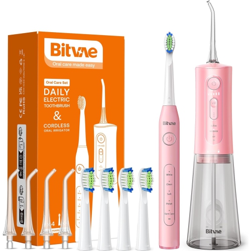 Bitvae Water Dental Flosser and Electric Toothbrush Combo ensures complete oral care. The sonic toothbrush offers 5 modes for effective cleaning,