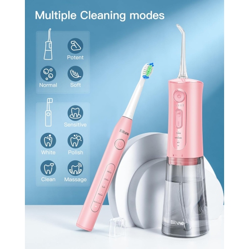 Bitvae Water Dental Flosser and Electric Toothbrush Combo ensures complete oral care. The sonic toothbrush offers 5 modes for effective cleaning,