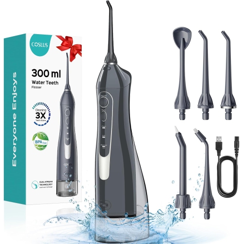Water Teeth Flosser: 300ML Cordless Electric Water Tooth Flossing Rechargeable IPX7 Waterproof Portable Travel Flossers Set for Teeth