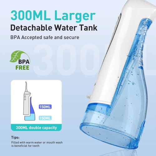 Water Teeth Flosser: 300ML Cordless Electric Water Tooth Flossing Rechargeable IPX7 Waterproof Portable Travel Flossers Set for Teeth