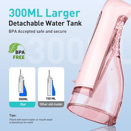 Water Teeth Flosser: 300ML Cordless Electric Water Tooth Flossing Rechargeable IPX7 Waterproof Portable Travel Flossers Set for Teeth