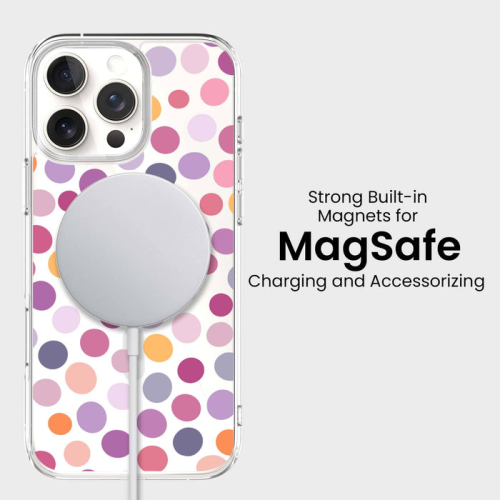 MagSafe iPhone 16 Pro Purple Polka Dots Clear Case