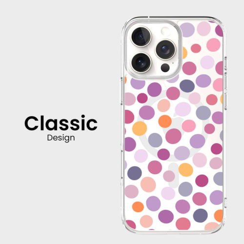 MagSafe iPhone 16 Pro Purple Polka Dots Clear Case
