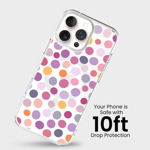 MagSafe iPhone 16 Pro Purple Polka Dots Clear Case