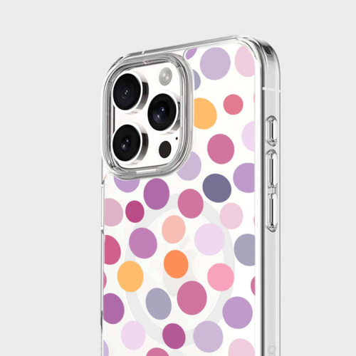 MagSafe iPhone 16 Pro Purple Polka Dots Clear Case