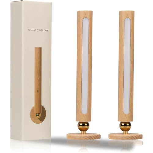 2pcs Rotatable Wooden Led Wall Lamp Magnetic USB Rechargeable Wall Sconces Battery Operated Led Night Light for Household