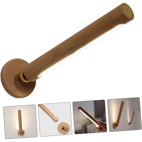 2pcs Rotatable Wooden Led Wall Lamp Magnetic USB Rechargeable Wall Sconces Battery Operated Led Night Light for Household