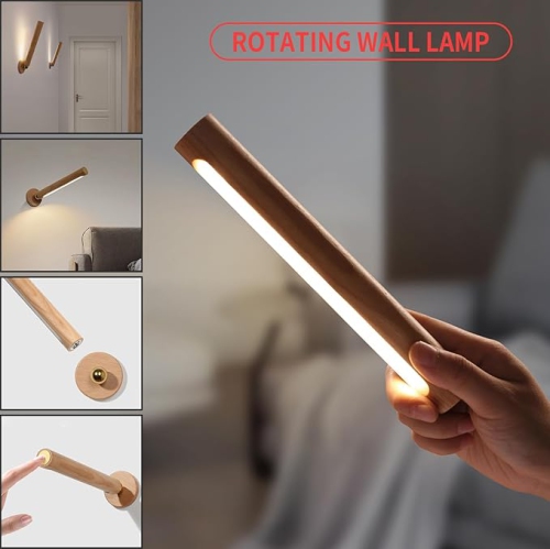 2pcs Rotatable Wooden Led Wall Lamp Magnetic USB Rechargeable Wall Sconces Battery Operated Led Night Light for Household