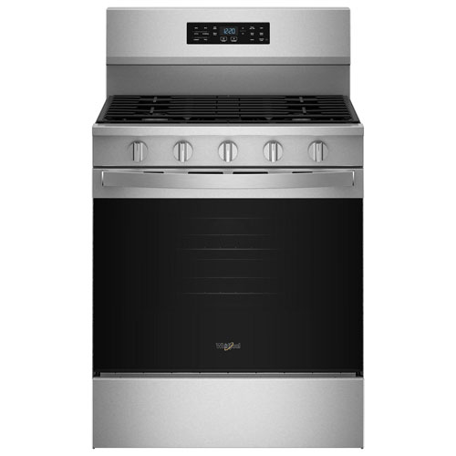 Cuisinière à gaz autonome avec four autonettoyant, friture à l'air et 5 brûleurs 5 pi³ 30 po de Whirlpool - Acier inoxydable