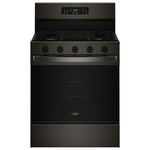 Cuisinière à gaz autonome avec four autonettoyant, friture à l'air et 5 brûleurs 5 pi³ 30 po de Whirlpool - Acier inoxydable noir