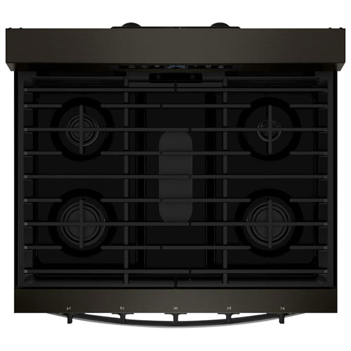 Cuisinière à gaz autonome avec four autonettoyant, friture à l'air et 5 brûleurs 5 pi³ 30 po de Whirlpool - Acier inoxydable noir