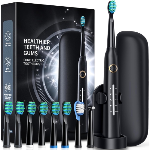 Electric Toothbrushes for Adults, 8 Brush Heads Sonic Electric Toothbrush with 40000 VPM Deep Clean 5 Modes, Power Rechargeable Fast Charge 4 Hours