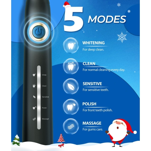 Electric Toothbrushes for Adults, 8 Brush Heads Sonic Electric Toothbrush with 40000 VPM Deep Clean 5 Modes, Power Rechargeable Fast Charge 4 Hours
