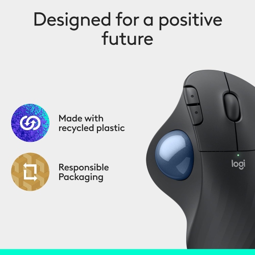 Logitech Ergo M575S Wireless Trackball Mouse, Wireless Ergonomic Mouse with Bluetooth and Encrypted Dongle, Comfortable Thumb Control, PC/Mac - Black