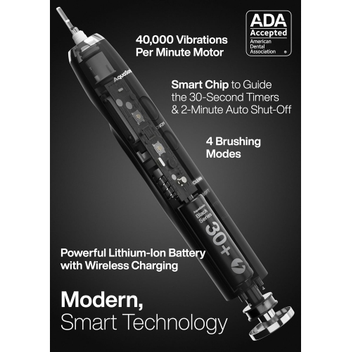 Aquasonic Black Series Ultra Whitening Toothbrush – ADA Accepted electric toothbrush- 8 Brush Heads & Travel Case – 40,000 VPM Electric Motor &