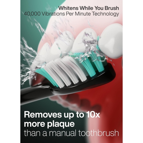 Aquasonic Black Series Ultra Whitening Toothbrush – ADA Accepted electric toothbrush- 8 Brush Heads & Travel Case – 40,000 VPM Electric Motor &
