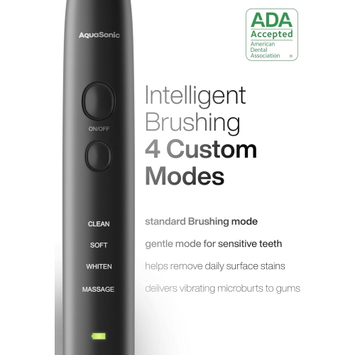 Aquasonic Black Series Ultra Whitening Toothbrush – ADA Accepted electric toothbrush- 8 Brush Heads & Travel Case – 40,000 VPM Electric Motor &