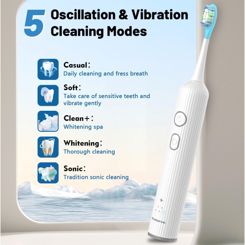 EnnbeRuu Oscillating & Vibrating Electric Toothbrush for Adults and Teens, Wireless Sonic Electric Toothbrushwith 6 Brush Heads, IPX7 Waterproof, 60