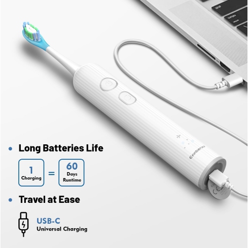 EnnbeRuu Oscillating & Vibrating Electric Toothbrush for Adults and Teens, Wireless Sonic Electric Toothbrushwith 6 Brush Heads, IPX7 Waterproof, 60