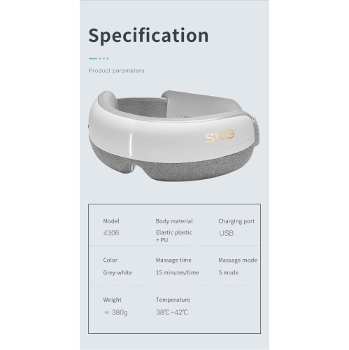 SKG E3 Eye Massager With Heat Air Pressure Vibration, White & Grey