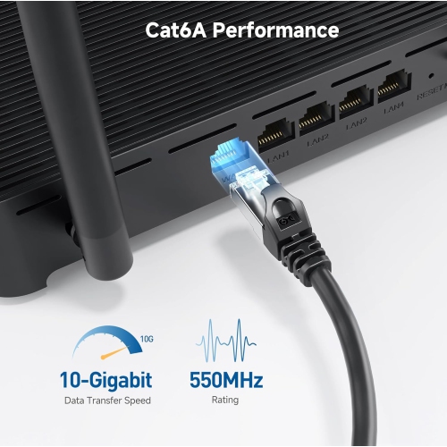 Câble 10 Gb/s Ethernet 6 A sans crochet 25 pi en noir
