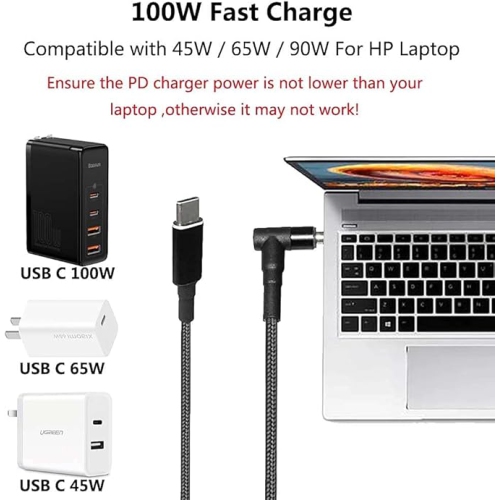 USB C to 4.5mm Laptop Charging Cable Adapter Male Type C to Right Angle DC 4.5 x 3.0mm Converter 6.5ft 100W PD Power Charger Supply Extension Cord
