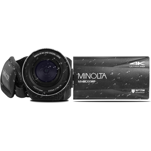 Minolta MN4K300WP 4K Ultra HD / 56 MP Waterproof Camcorder - Black - Bundle