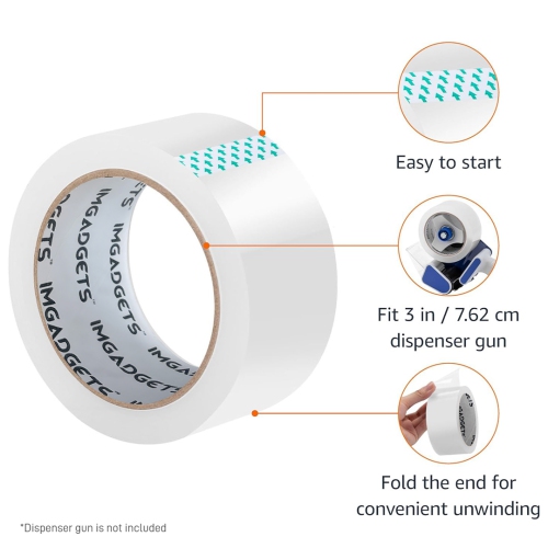 IMGadgets Clear Packaging Tape 48 rolls | 48mmx100m Heavy-Duty Roll | Strong Adhesive with Propanoic Acid Glue | 45 Micron, Ideal for Sealing Boxes,