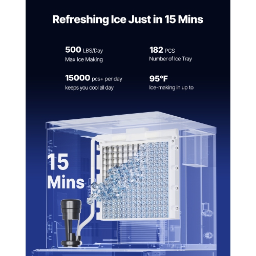 VEVOR 500 Lbs/Day Commercial Ice Maker, Ice Maker Machine, 180 Lbs Large Ice Storage Bin with 20 Lbs/Min Automatic Ice Dispensing,Self-Cleaning Ice