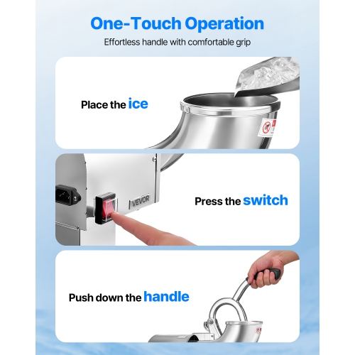 VEVOR 440lbs Per Hour Ice Crusher Machine, Electric 4 Blades Snow Cone Maker, All Stainless Steel Shaved Ice Machine with Bowl and Cover, 350W