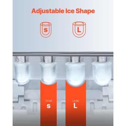 VEVOR 33lbs in 24Hrs Countertop Ice Maker, 9 Cubes Ready in 6 Mins, Self-Cleaning Portable Ice Maker with Ice Scoop and Basket, Ice Machine with 2