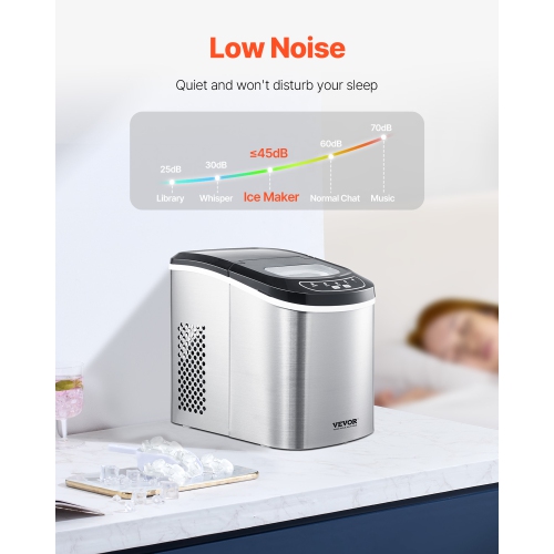 VEVOR 33lbs in 24Hrs Countertop Ice Maker, 9 Cubes Ready in 6 Mins, Self-Cleaning Portable Ice Maker with Ice Scoop and Basket, Ice Machine with 2