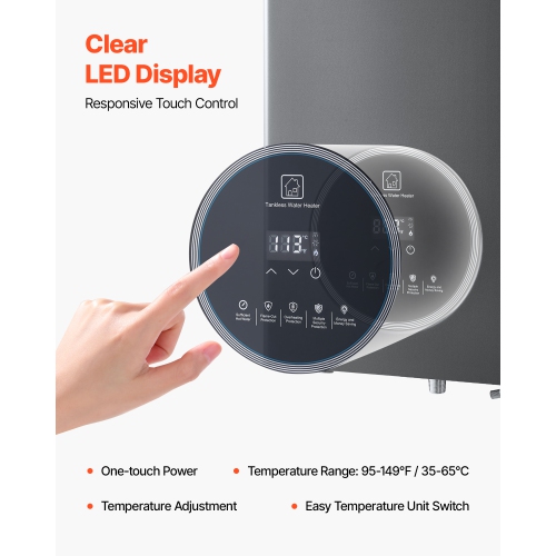VEVOR 4.3Gal Propane Tankless Water Heater, Indoor 100000 BTU Instant Hot Water Heater, Smart Temperature Control & Clear LED Display & Multiple