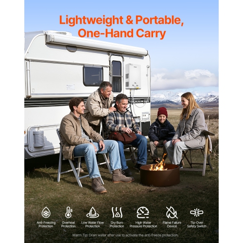 VEVOR 10L Portable Propane Water Heater, Tankless Outdoor Water Heater, 68000 BTU 2.64 GPM Instant Hot Water, with Accessory Set + Regulator for RV