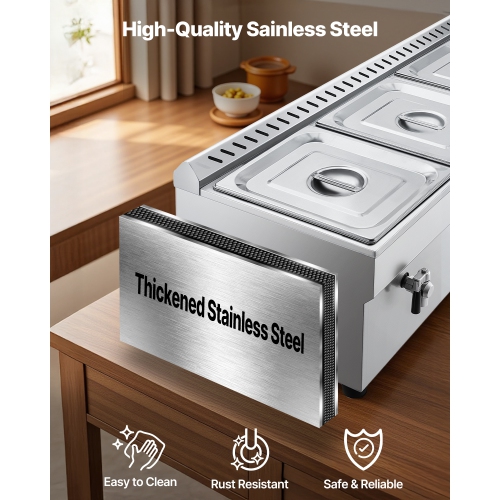 VEVOR 4-Pan Commercial Propane Steam Table, LP Gas Outdoor Soup Warmer with Drain Valve, Stainless Steel Propane Food Warmer with Adjustable