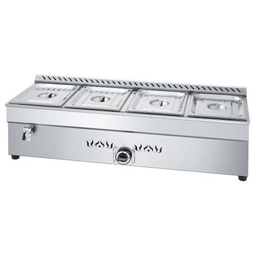 VEVOR 4-Pan Commercial Propane Steam Table, LP Gas Outdoor Soup Warmer with Drain Valve, Stainless Steel Propane Food Warmer with Adjustable