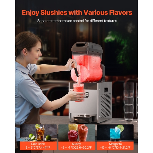 VEVOR 12L Commercial Slushy Machine, Single Tank Frozen Drink Machine, 48 Cups Stainless Steel Margarita Smoothie Frozen Drink Maker, Slushie Maker